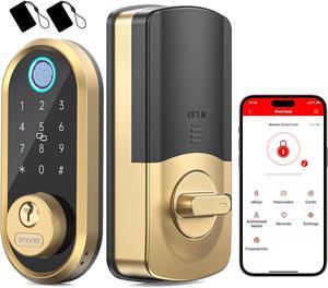 Smart Lock SMONET Bluetooth Keyless Entry Keypad Smart Deadbolt-Fingerprint Electronic Deadbolt Door Lock-App Control, Remote Ekeys Sharing, Free App Monitoring Easy to Install for Homes and Hotel