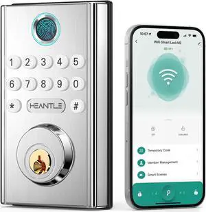 WiFi Deadbolt Smart Lock Fingerprint - HEANTLE Keyless Entry Keypad Door Locks Electronic Digital Front Door Locks Bluetooth Auto Lock Deadbolt Alexa APP Remote Control SILVER