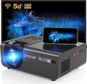 4K Projector with Wifi and Bluetooth - SMONET 5G WiFi Bluetooth 1080P FHD Projector Home Outdoor Movie Video Projector iPhone Projector Compatible with Phone TV Stick Laptop PC HDMI USB DVD