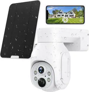 4G LTE Cellular Security Camera Plus Solar Panel & SIM Card(Verizon AT&T T-Mobile),Pan Tilt 360 View 3MP Color Night Vision,PIR Detection,2-Way Audio