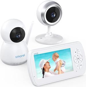 SMONET Baby Monitor with Video and Audio,1080P Baby Monitor with 2 Cameras Remote Pan Tilt Feed Alarm Two-Way Talk Night Vision Crying Alarm