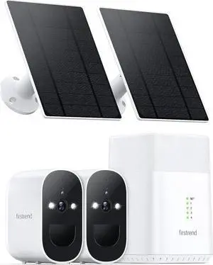 Solar Security Cameras Wireless Outdoor,Firstrend Home Security System 2K WiFi Outside Cameras Wireless with Floodlight Color Night Vision PIR Motion Detection Two Way Audio Solar Battery Powered