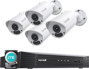 Hornbill 4K 8CH Security Camera System - 4Pcs Wired 8MP PoE IP Cameras with Night Vision - 4K Indoor/Outdoor Security System with 2TB HDD for 24-7 Recording
