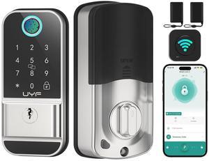 Smart WiFi Door Lock Deadbolt: Keyless Enrty Front Door Alexa Fingerprint Keypad Deadbolt Biometric Digital Electric Touchcreen Bluetooth APP Gateway Remote Control for House, Satin Nickel