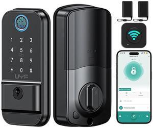 Smart Door Lock WiFi Deadbolt: Keyless Entry Front Door Lock Fingerprint Keypad Electronic Digital Locks Alexa Deadbolt Remote Control, Bluetooth APP KeyFob Code Auto-Lock for Home, Black