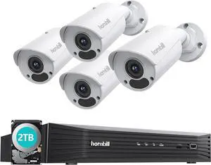 Hornbill 4K 8CH Security Camera System - 4Pcs Wired 8MP PoE IP Cameras with Night Vision - 4K Indoor/Outdoor Security System with 2TB HDD for 24-7 Recording