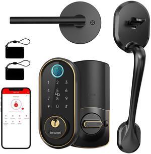 SMONET Smart Front Door Lock Set, Keyless Entry Door Lock Handle Alexa Deadbolt Locks Front Door Handle, Bluetooth Digital Keypad Lock
