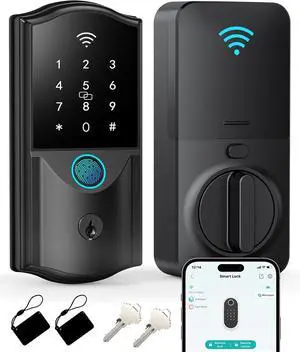 WiFi Smart Lock for Front Door Firstriver Keyless Entry Electronic Deadbolt with Biometric Fingerprint & Digital Keypad Built-in Wi-Fi App Control Auto Lock Compatible with Alexa & Google Assistant WiFi Smart Lock for Front Door Firstriver Keyless Entry Electronic Deadbolt with Biometric Fingerprint & Digital Keypad Built-in Wi-Fi App Control Auto Lock Compatible with Alexa & Google Assistant
