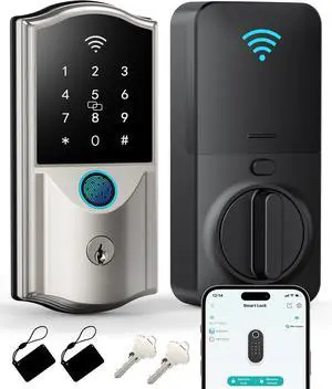 Built-in WiFi Smart Deadbolt Lock - Firstriver Keyless Entry Door Lock for Front Door with Fingerprint, App Control, Electronic Keypad Deadbolt, Compatible with Alexa & Google Assistant, Auto Lock Built-in WiFi Smart Deadbolt Lock - Firstriver Keyless Entry Door Lock for Front Door with Fingerprint, App Control, Electronic Keypad Deadbolt, Compatible with Alexa & Google Assistant, Auto Lock