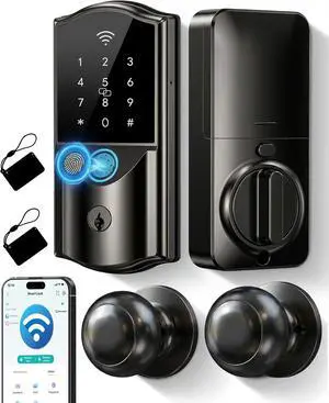 Built-in WiFi Smart Lock with 2 Knobs - Firstriver Fingerprint Keyless Entry Door Lock Set for Front Door, App Control, Keypad Deadbolt, Auto Lock, Compatible with Alexa & Google Assistant, Black Built-in WiFi Smart Lock with 2 Knobs - Firstriver Fingerprint Keyless Entry Door Lock Set for Front Door, App Control, Keypad Deadbolt, Auto Lock, Compatible with Alexa & Google Assistant, Black