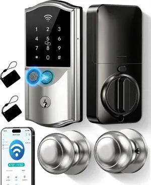 Built-in WiFi Smart Lock with 2 Knobs - Firstriver Fingerprint Keyless Entry Door Lock Set for Front Door, App Control, Digital Keypad Deadbolt, Auto Lock, Alexa and Google Assistant, Satin Nickel Built-in WiFi Smart Lock with 2 Knobs - Firstriver Fingerprint Keyless Entry Door Lock Set for Front Door, App Control, Digital Keypad Deadbolt, Auto Lock, Alexa and Google Assistant, Satin Nickel