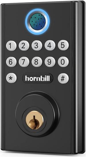 Hornbill Smart Keyless Entry Door Lock, Electronic Fingerprint Deadbolt Door Lock with Keypads, 100 User Codes and 50 Fingerprints, Weatherproofing Digital Door Lock, Easy to Install Automatic Lock