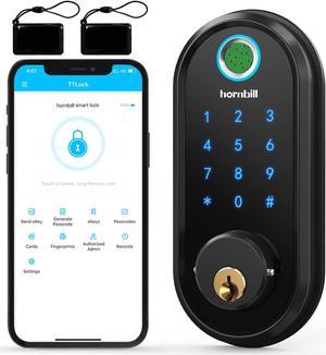 Smart Door Lock, Hornbill 7-in-1 Keyless Entry Door Lock Biometric Fingerprint Smart Deadbolt, Electronic Digital Bluetooth Keypad Code Door Lock, Smart Locks for Front Door, IC Fob & Free App Control