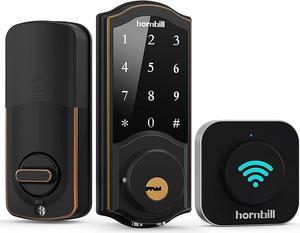Smart Door, Hornbill Keyless Entry Keypad Deadbolt with Gateway WiFi Remote Control Digital Front Door Lock, Bluetooth Electronic Auto Lock Touchscreen Work with Alexa Code for Home Office Airbnb