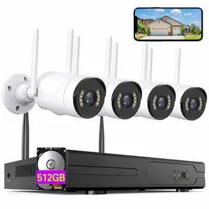 2MP WiFi Security Camera System, 4-Camera Kit with 4-Channel NVR, 512GB Hard Drive, Night Vision, IP66 Waterproof, No Monthly Fee 2MP WiFi Security Camera System, 4-Camera Kit with 4-Channel NVR, 512GB Hard Drive, Night Vision, IP66 Waterproof, No Monthly Fee