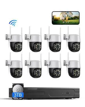 5MP WiFi Security Camera System, 8-Camera NVR Kit with 3TB Hard Drive, PTZ Cameras, Night Vision, No Monthly Fee 5MP WiFi Security Camera System, 8-Camera NVR Kit with 3TB Hard Drive, PTZ Cameras, Night Vision, No Monthly Fee