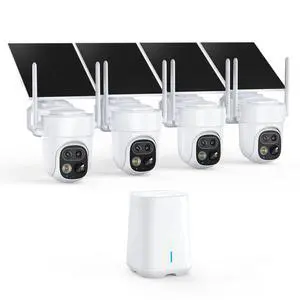 Solar Security Cameras Wireless Outdoor 4-Pack, Dual-Lens PTZ Home Security System, AI Detection, Color Night Vision, 64GB Local Storage, No Monthly Fee Solar Security Cameras Wireless Outdoor 4-Pack, Dual-Lens PTZ Home Security System, AI Detection, Color Night Vision, 64GB Local Storage, No Monthly Fee