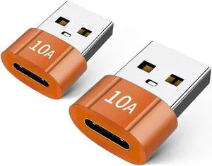 INNOVELIFE USB C Female to USB Male Adapter 2 Pack 10A Type C to USB Adapter Support PD Fast Charge Data Transfer Compatible iPhone Laptop Computer Orange