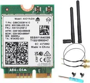 Intel AX211 WiFi 6E Card, Tri-Band, Up to 2.4 Gbps, M.2 CNVio2, Bluetooth 5.3, Windows 10/11 Linux Compatible