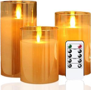 Goldprice Flameless Led Candles Flickering Battery Operated Glass Effect with Timer Remote for Festival Wedding Home Party Decor