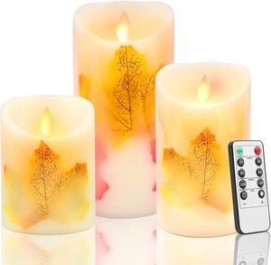 Goldprice LED Candle Lights Flameless Candles Light Warm White Real Wax Battery Operated Electric LED Moving Wick Flickering Maple Leaf Candle Lights with Remote Timer for Decoration Wedding