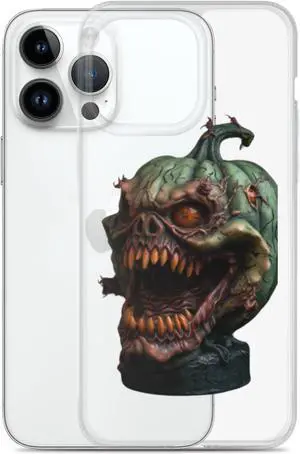 LKGAMEZONE Pumpkin A Clear Case for iPhone 14 Pro- Solid Polycarbonate Back, Flexible, See-Through Polyurethane Sides, Wireless Charging Compatible