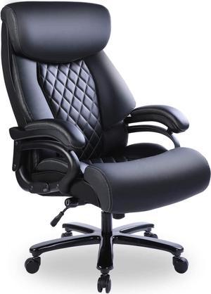 Bowthy Big and Tall Office Chair 400lbs Heavy Duty Ergonomic Computer Desk Chair with Arms High Back Adjustable Lumbar Support 360 Swivel Task Chair Executive Leather Chair (Black)