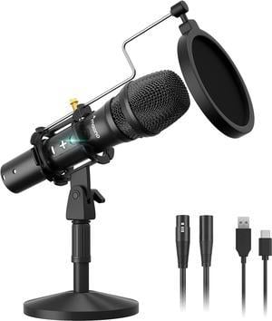 USB/XLR Podcast Dynamic Microphone, MAONO Studio Mic Kit with Volume Control, Shock Mount, Pop Filter, Ideal for Vocal, Instruments Recording, Voice Over, Live Streaming (HD300T)