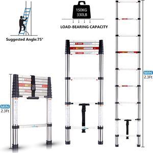 Telescoping Ladder, 8.5 FT One-Button Retraction Stainless Steel Extension Ladder, Safe Slow Down Mechanism Portable Ladder with ANSI Certified for Home Apartment Office Shed, 330 LB Capacity