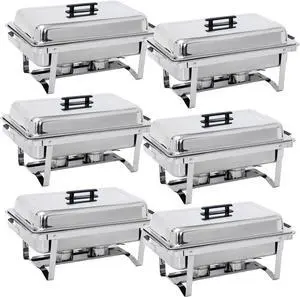 6 Pack 8 QT Stainless Steel Chafer Chafing Dish Sets Catering Food Warmer