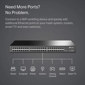 TP-Link 48 Port Gigabit Ethernet Switch | Plug and Play | Sturdy Metal w/ Shielded Ports | Rackmount | Fanless | Limited Lifetime Protection | Traffic Optimization | Unmanaged (TL-SG1048) , Black
