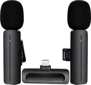 2 Pack Wireless Mini Lavalier Lapel Microphone for iPhone,iPad - Cordless Double Mics Plug and Pick-up 2.4G Ultra-Low Delay Built-in Noise Reduction Chip 5H Long Working Time for Two-Person Creator
