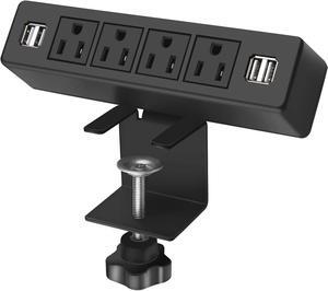 Desk Edge Power Strip with 4 USB Port Removable Clamp Power Outlet Socket with USB 6.5 ft Extension Cord Connect 4 Plugs for Home Office Reading