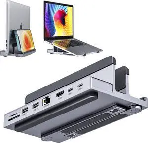USB C Docking Station for Laptop, 8 in 1 USB C Dock with Vertical Laptop Stand, 4K 60Hz HDMI Output, 1Gbps Ethernet, 5Gbps Data, PD 3.0 & 10Gbps USB-C, TF/SD, Compatibility MacBook Pro/Air Dell HP