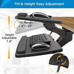 Keyboard Tray Under Desk, 360 Adjustable Ergonomic Sliding Keyboard & Mouse Tray, 25" W x 9.8" D, Black