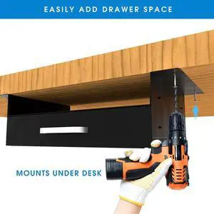 Under Desk Drawer Storage with Laptop/Book/Folders Shelf, Double Layer Easy Slide-Out Undermount Drawer Organizer with Ball Sliding Track for Home Office Sit-Stand Workstation