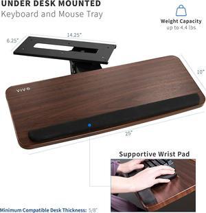 Adjustable Computer Keyboard and Mouse Platform Tray, Ergonomic Under Table Desk Mount Drawer Underdesk Shelf, Dark Wood Top, Black Frame, MOUNT-KB03D