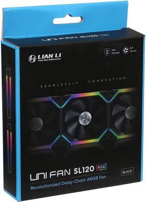 Lian Li UNI Fan SL120 Single Pack Black Without Controller (ARGB 120mm LED PWM Daisy-Chain) 12UF1B