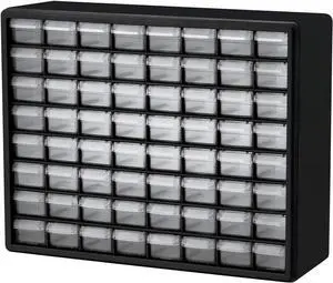 10164, 64 Drawer Plastic Parts Storage Hardware and Craft Cabinet, 20-Inch W x 6-Inch D x 16-Inch H, Black