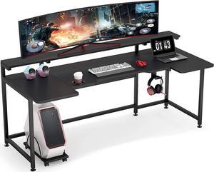 U Shaped Computer Desk with Hutch, 74.8 Inches Gaming Desk with Monitor Stand Shelf, Black Gamer Command Center Workstation Desk for Gaming (Black)