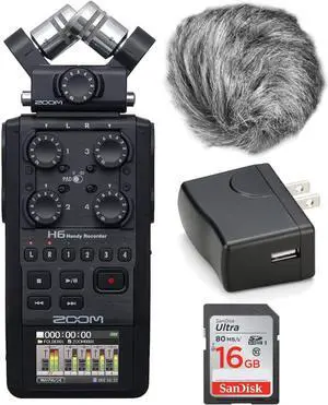 Zoom H6 Portable Recorder Kit with a Custom Windbuster, AD-17 AC Adapter and a 16GB SDHC Memory Card Ultra