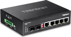 TRENDnet 6-Port Hardened Industrial Gigabit DIN-Rail Switch, 12 Gbps Switching Capacity, IP30 Rated Metal Housing (-40 to 167 ºF),DIN-Rail & Wall Mounts Included,Lifetime Protection,Black,TI-G62