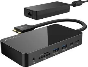 MacBook Pro Docking Station with 180W Power Adapter, iVANKY 12 in 2 Dual 4K@60Hz USB C Docking Station for MacBook Pro/Air Thunderbolt 3/4 Dock 2HDMI 2.0, 96W PD, 6 USB, 1Gbps Ethernet SD/TF Audio
