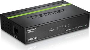 TRENDnet 5-Port Unmanaged Gigabit GREENnet Desktop Metal Switch, Ethernet-Network Switch, 5 x Gigabit Ports, Fanless, 10 Gbps Switching Fabric, Lifetime Protection, Black, TEG-S50g