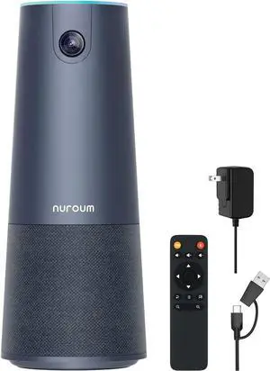 NUROUM 2K 1080p 60fps FHD Webcam with 4 Microphones&Speaker, All-in-One Conference Web with Remote Control, Ultra Wide-Angle 120° Camera with 16ft Voice Pickup, AI Noise-Cancel for Zoom/Skype/Teams