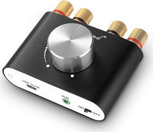 Mini Bluetooth 5.0 Power Amplifier, Stereo Hi-Fi Digital Amp 2.0 Channel 50W×2 with AUX/USB/Bluetooth Input, Wireless Audio Receiver, PC Sound Card with Power Supply (Black)