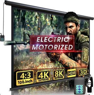 100" Motorized Projector Screen - Indoor and Outdoor Movies Screen 100 inch Electric 4:3 Projector Screen W/Remote Control
