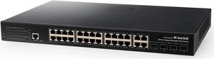 MokerLink 28 Port PoE Gigabit Managed Switch, 24 GE PoE Port, 4 GE Uplink, 4 Combo SFP, 300W IEEE802.3af/at, L2+ Smart Managed, Rackmount Fanless, QoS Vlan IGMP and Static Routing