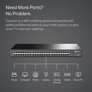 TP-Link 48 Port Gigabit Ethernet Switch | Plug and Play | Sturdy Metal w/ Shielded Ports | Rackmount | Fanless | Limited Lifetime Protection | Traffic Optimization | Unmanaged (TL-SG1048) , Black