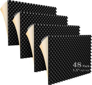 48 Pack Acoustic Panels With Self-Adhesive,1 X 12 X 12 Quick-Recovery  Sound Proof Foam Panels, Acoustic Foam Wedges High Density, Soundproof Wall